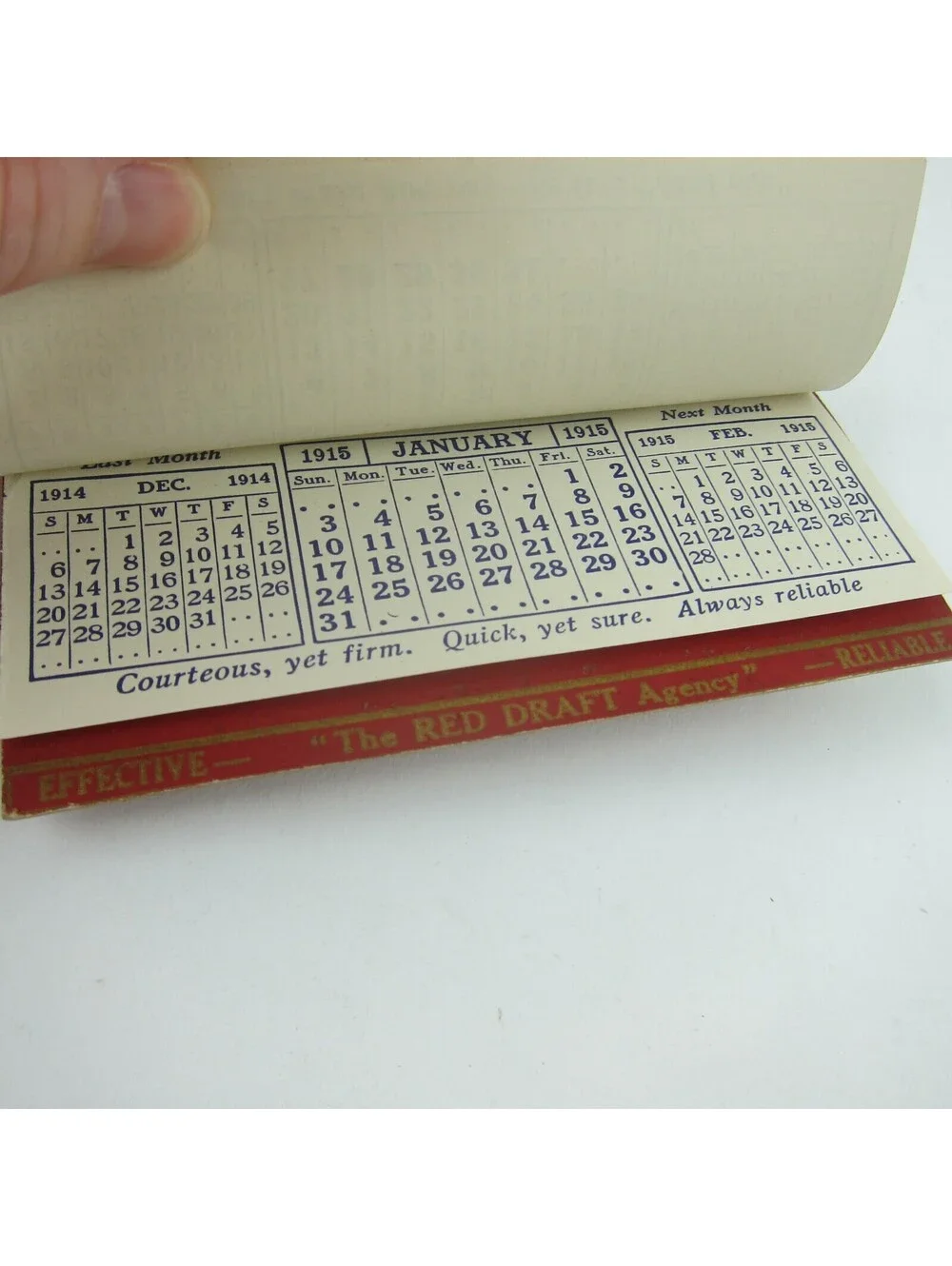 Antique 1914 Calendar Pad K. & M. Red Drafts Agency Debt Collection 4.75 x 2.5